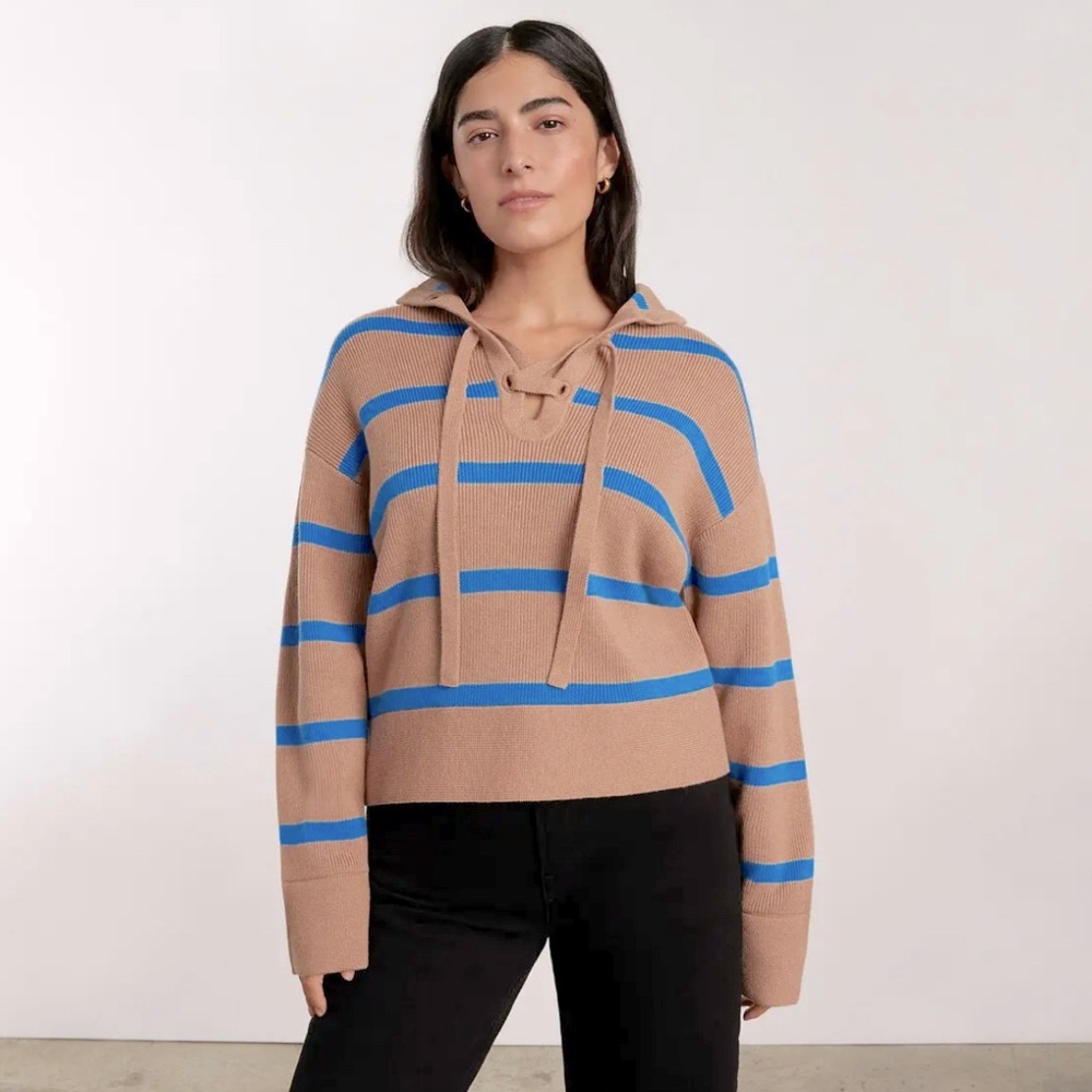 Everlane // Lace Up Smock Sweater // Chestnut/Blue // S